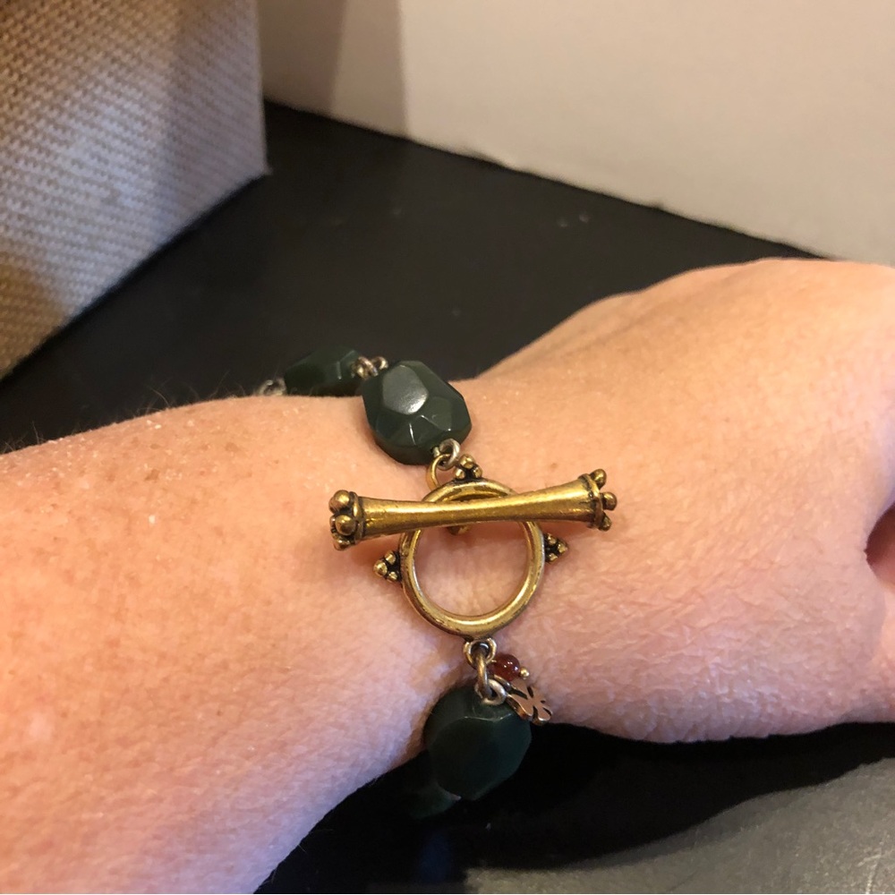 Lucky Brand Bracelet  - Gold & Silver tone w/ red & green acrylic stones, toggle - Picture 8 of 10